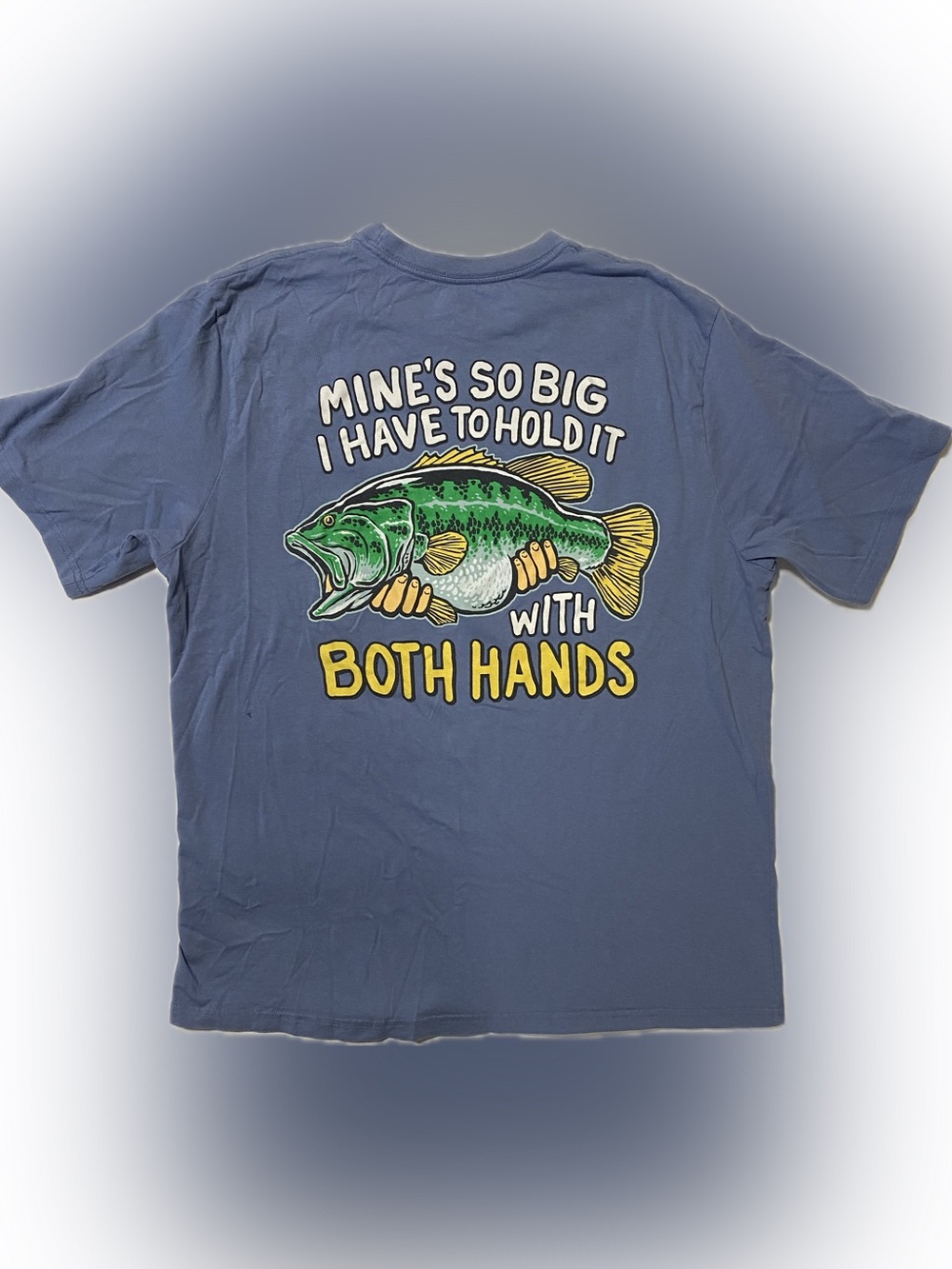 Bass Pro Shops Blue Short Sleeve Tee with Green & Yellow Fish Graphic